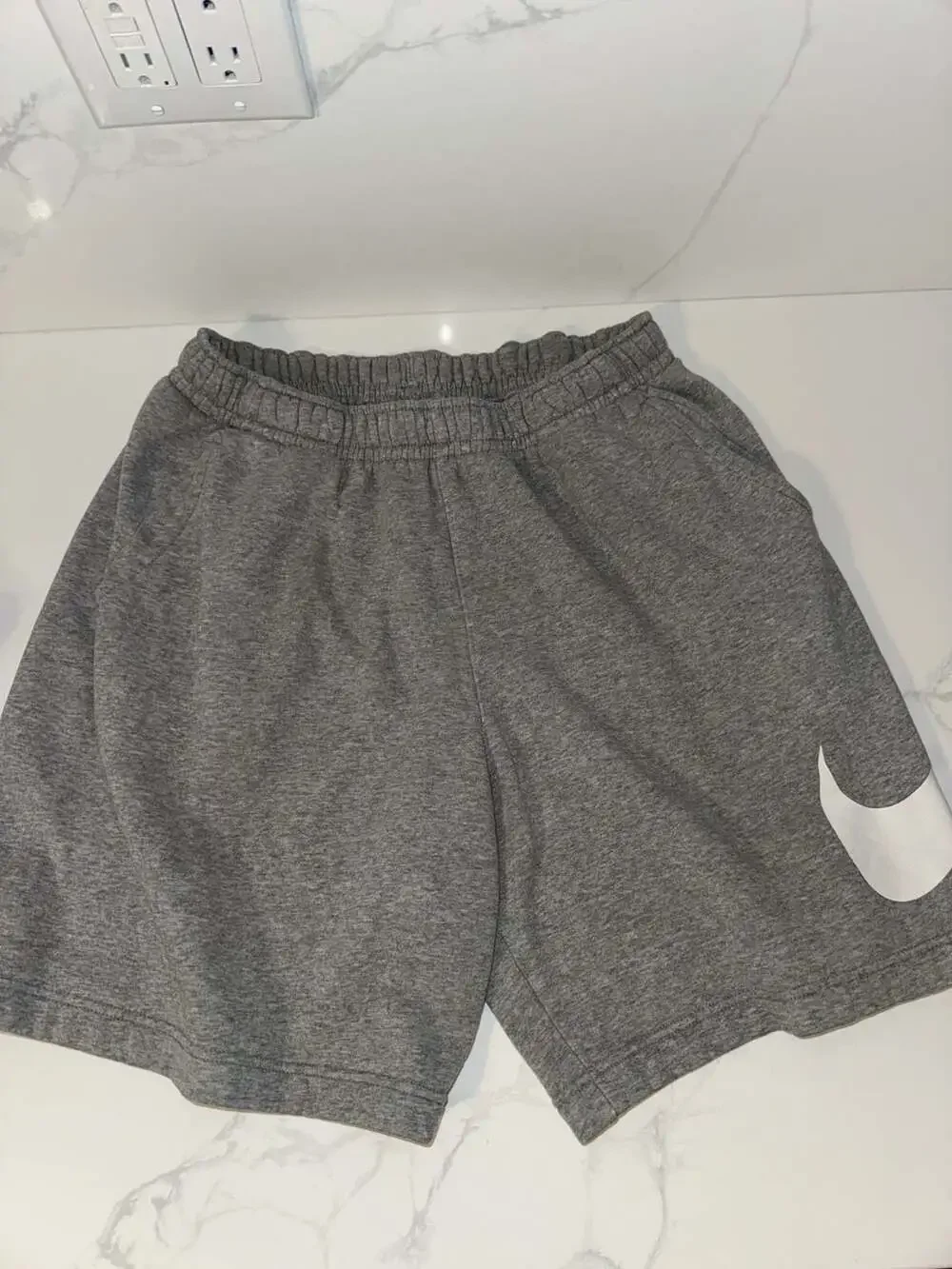 Nike Gray Fleece Athletic Shorts with White Swoosh Size Large